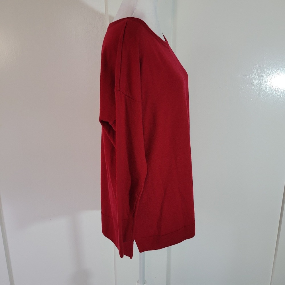 Talbots Size 1X Merino Wool Sweater Womens Red Crew Neck Long Sleeve Tunic - Picture 2 of 9